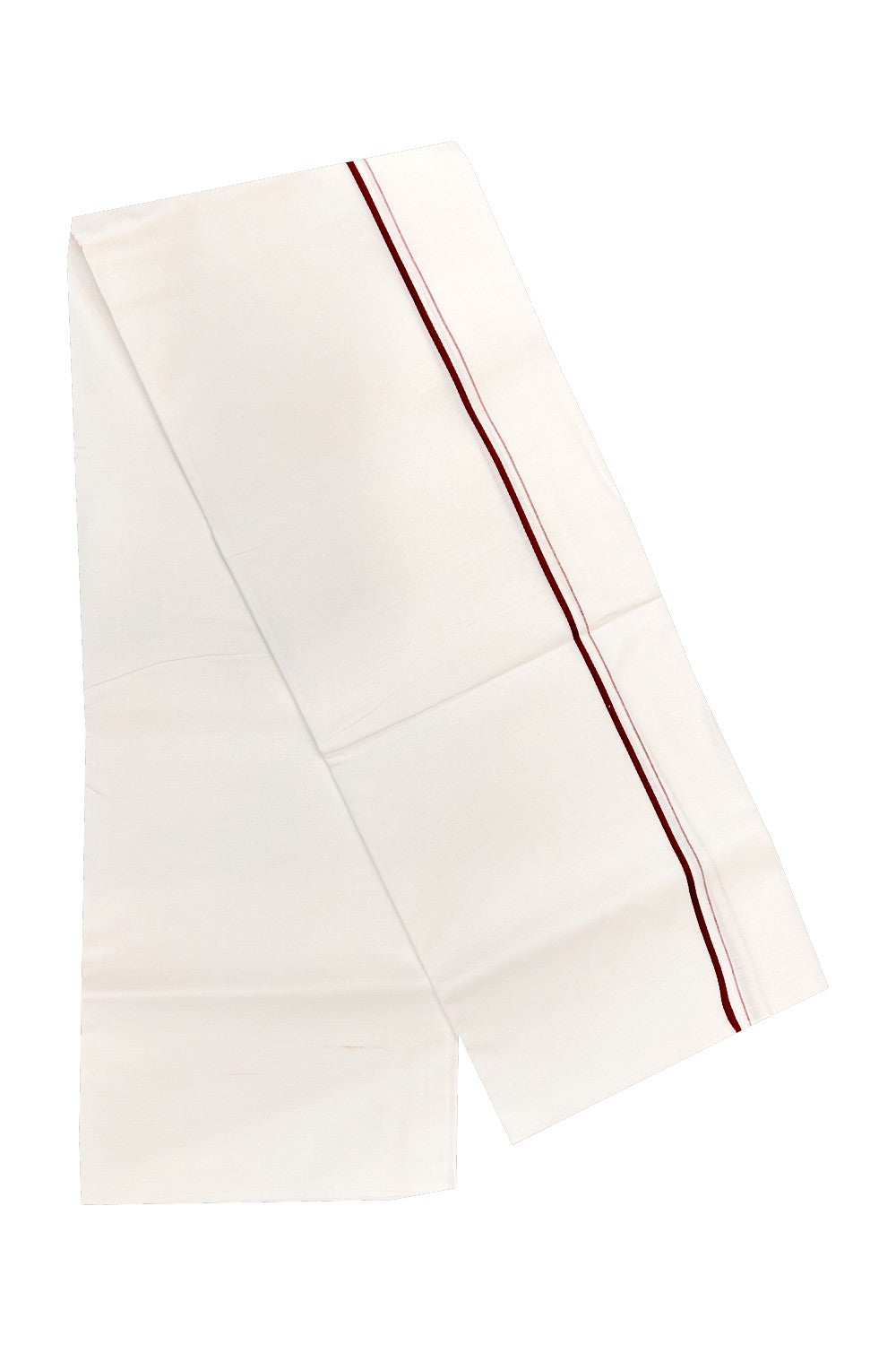 25% OFFER! KaithariKada 100% Cotton Balaramapuram HANDLOOM Single PURE WHITE Mundu/Dhoti - 0.5 cm (2 meter / 4 muzham) Maroon Kara - 46KAI.