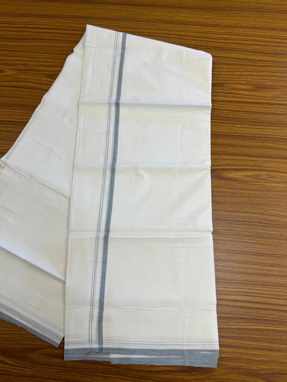 20% DISCOUNT!! NEW!! KaithariKada Balaramapuram 100% Cotton PURE WHITE Double Mundu/Dhoti - (100x80)s - 0.5 inch Peacock Blue Kara - 46 KK5249 VIN