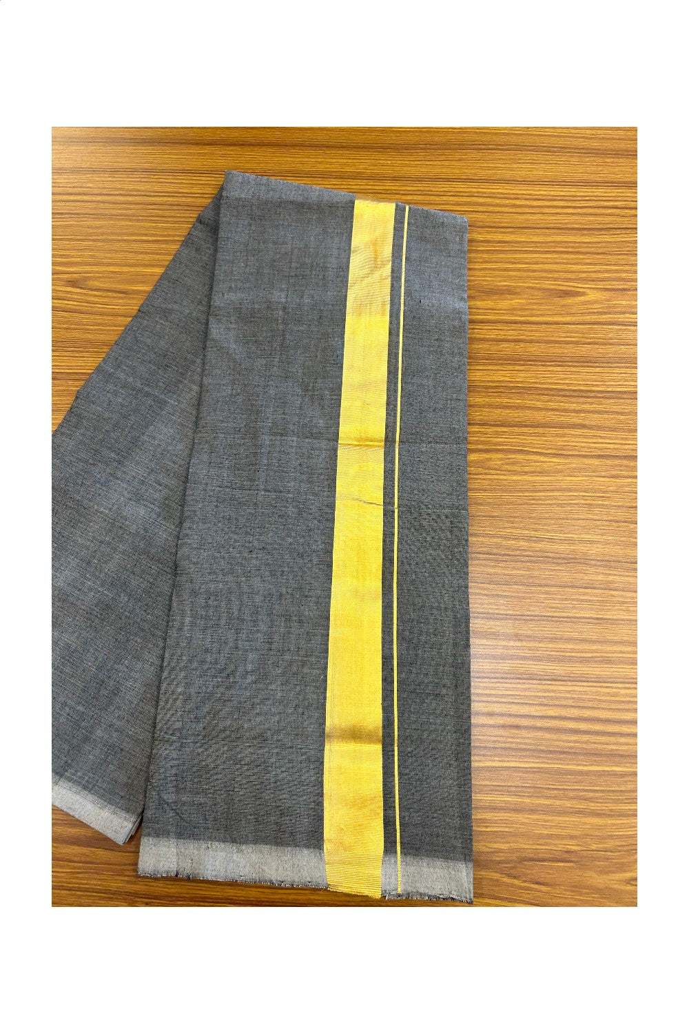 25% Discount! KaithariKada HANDLOOM UNAKKUPAAV Balaramapuram - 100% PURE Cotton OFF White - (Unbleached) Double Mundu/Dothi - 120(Twisted) x 80 - Black Shaded Colour Body - 1.5 inch Gold Kasavu Kara - 47KK5209 REA