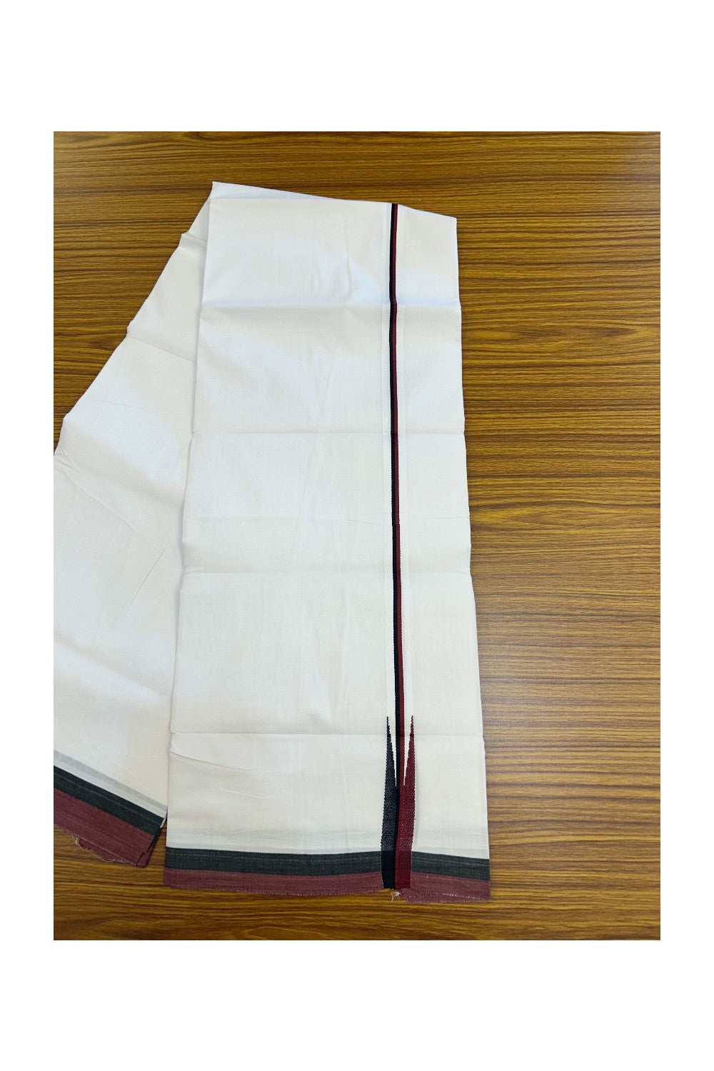 DMK Veshti - 20% Discount !! KaithariKada Balaramapuram PURE WHITE DOUBLE Mundu/Dhoti - 100X100 - Puliyilakkara 0.75 inch Maroon & Black Thin Chutty Kara 3.75 mtr (8 muzham) - 46KK5224 ASH