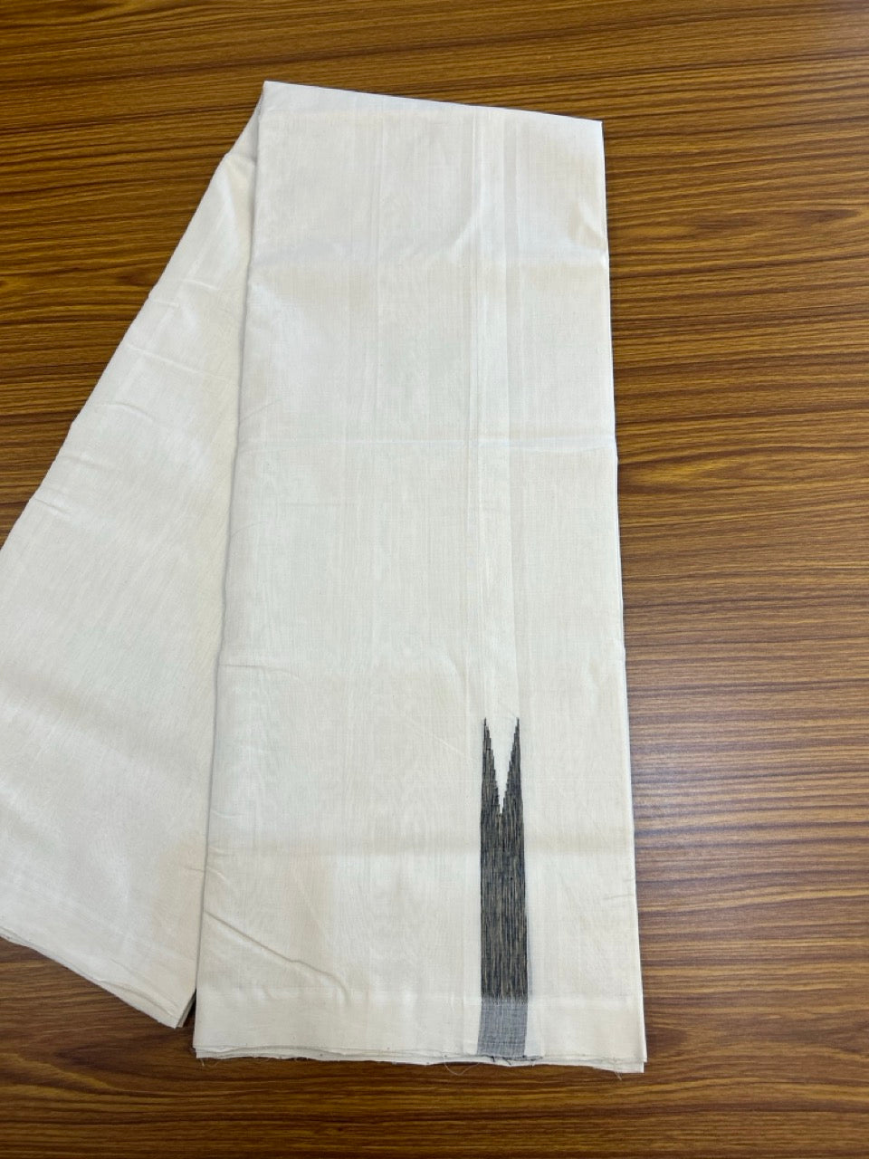 25% DISCOUNT!! KaithariKada HANDLOOM UNAKKUPAAV Balaramapuram - 100% PURE Cotton OFF White - (Unbleached) Double Mundu/Dothi - 120 x 100 - 1 inch Chutty Black Sand Yellow Kara 4 meter - 47 KK5249 REA