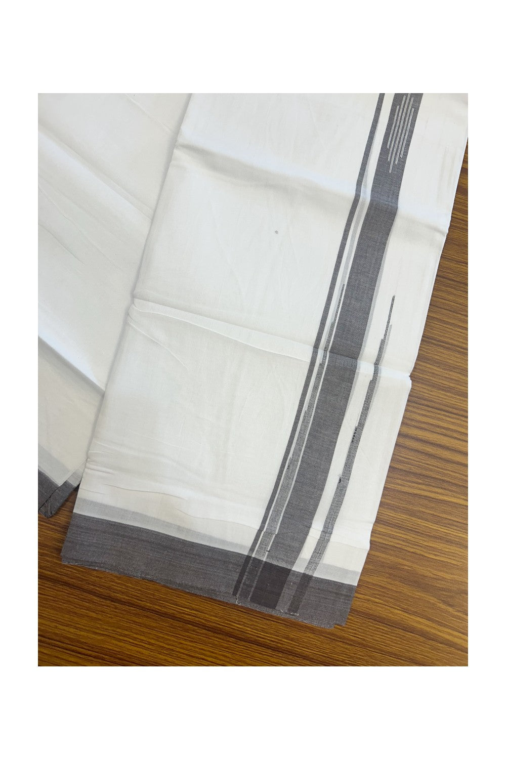 27% DISCOUNT!!! KaithariKada Balaramapuram 100% Cotton Double PURE white Mundu/Dhoti - 80X80 - 2.25 Inch Brown shaded Centre stripes Putta Chutty kara -47KK5074THI