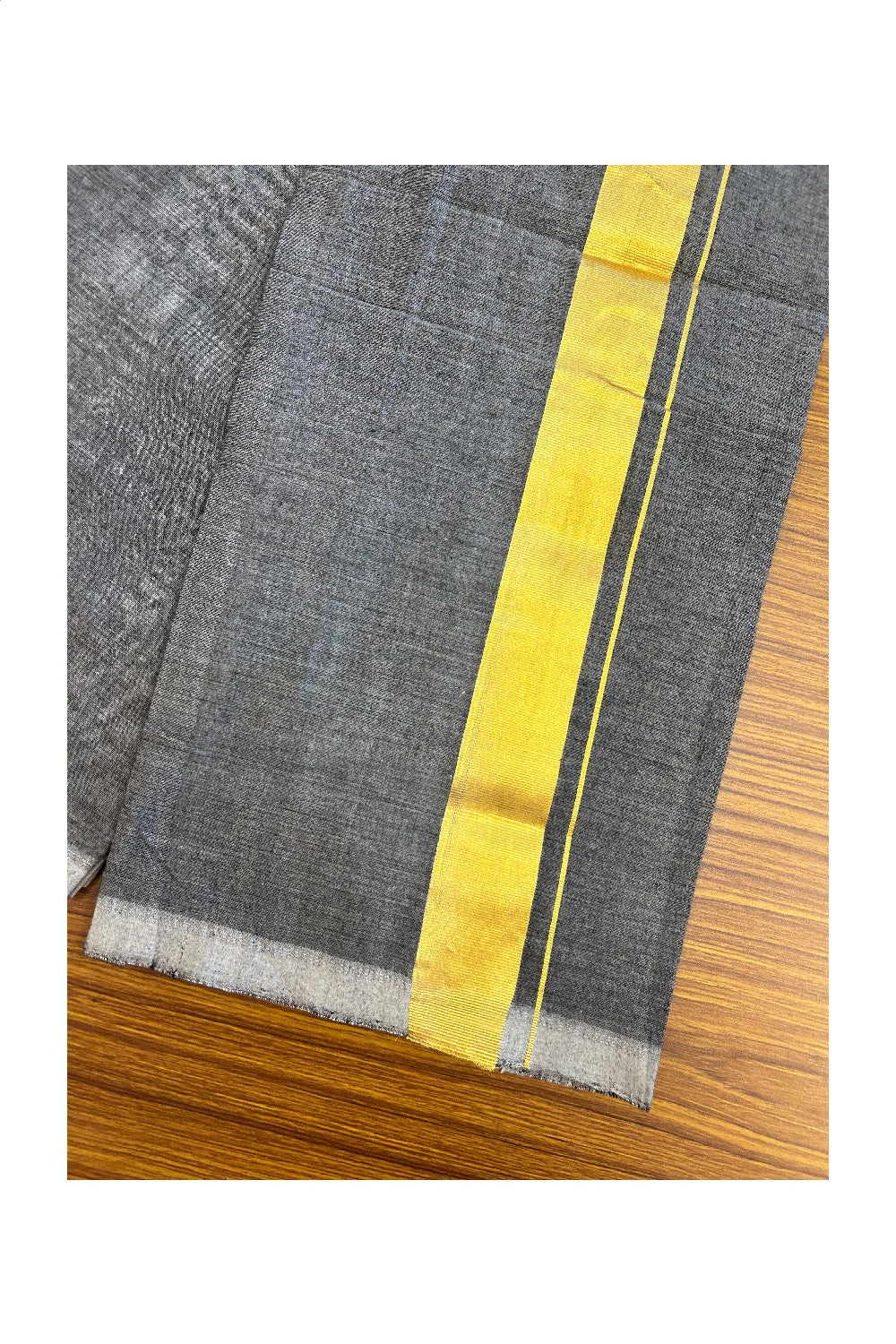 25% Discount! KaithariKada HANDLOOM UNAKKUPAAV Balaramapuram - 100% PURE Cotton OFF White - (Unbleached) Double Mundu/Dothi - 120(Twisted) x 80 - Black Shaded Colour Body - 1.5 inch Gold Kasavu Kara - 47KK5209 REA