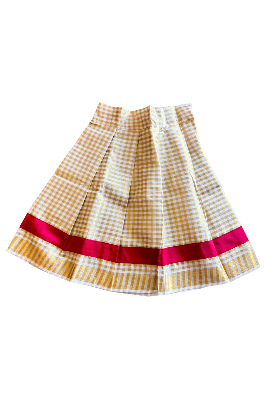 Midukki-Traditional South Indian Kids Pattu Pavada- Red top offwhite check skirt- Age 3 - KK3MID0047