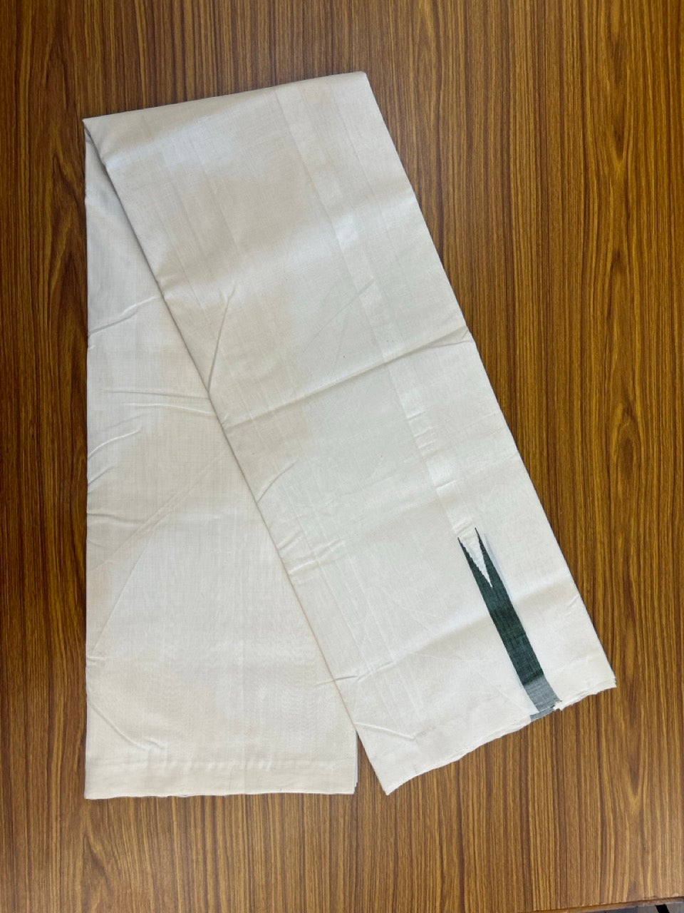 25% DISCOUNT!! KaithariKada HANDLOOM UNAKKUPAAV Balaramapuram - 100% PURE Cotton OFF White - (Unbleached) Double Mundu/Dothi - 120 x 100 - 1 inch Chutty Black Green Kara 4 meter - 48 KK5249 REA
