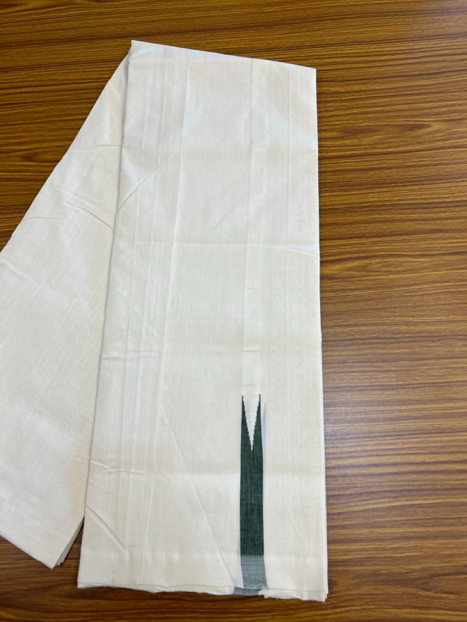 25% DISCOUNT!! KaithariKada HANDLOOM UNAKKUPAAV Balaramapuram - 100% PURE Cotton OFF White - (Unbleached) Double Mundu/Dothi - 120 x 100 - 1 inch Chutty Black Green Kara 4 meter - 48 KK5249 REA
