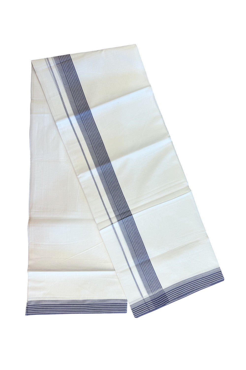 20% Discount ! Kaitharikada Balaramapuram 100% Cotton PURE WHITE Double Mundu/Dothi - 100x80 - 1.5 inch Violet Striped Kara 3.75 mtr (8 muzham) - 49KK5220 THI