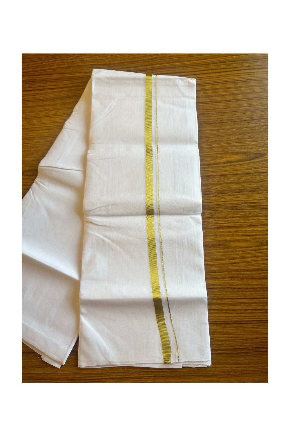26% Discount! KaithariKada Balaramapuram 100% Cotton Pure white Double Mundu/Dhoti- 100X100 - 1 Inch Kasavu Kara 3.60 mtr (8 Muzham) - 28KK487KK