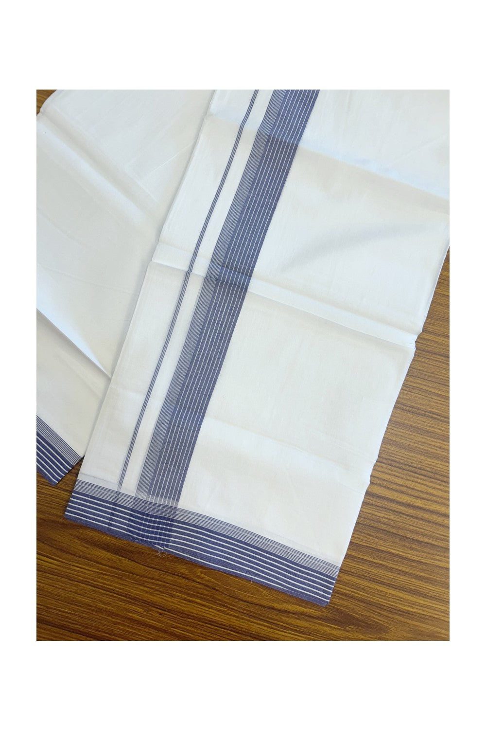 20% Discount ! Kaitharikada Balaramapuram 100% Cotton PURE WHITE Double Mundu/Dothi - 100x80 - 1.5 inch Violet Striped Kara 3.75 mtr (8 muzham) - 49KK5220 THI