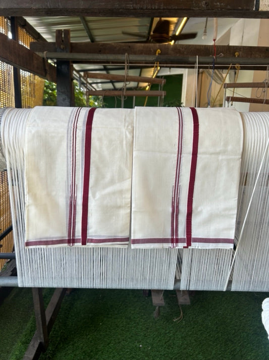 Womens Single Set Mund for 30% Discount!!! KaithariKada Handloom Unakkupaav Balaramapuram - 100% Cotton Puliyilakkara Chutty - Maroon Brown kara - 5 KK7155 RAM