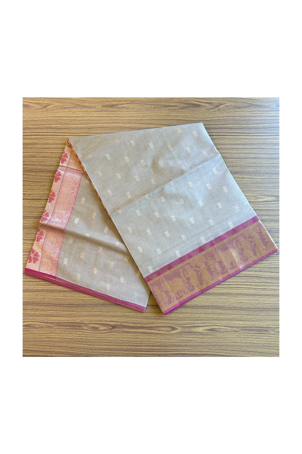 KaithariKada- Balaramapuram Saree - 100% PURE Cotton Silk - Light Brown Red -5KK1005PAN.