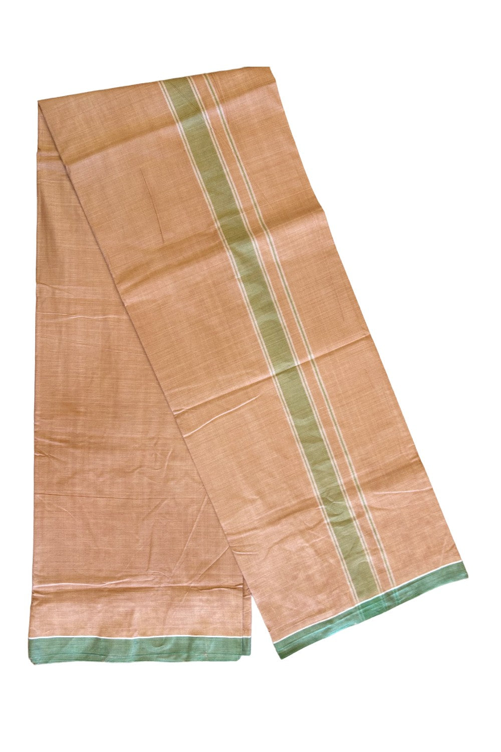 16% DISCOUNT ! KaithariKada Kalamachal 100% Pure Cotton - (80X80) Twisted Thread Handloom Single Mundu/Dhoti - KAVI BODY & Light Green STRIPES 2.25inch Kara- 5KK479KAL