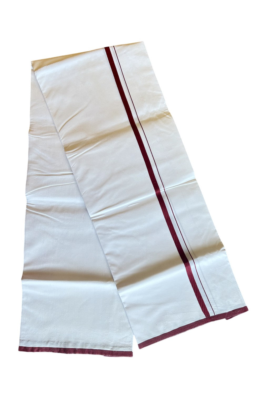 KaithariKada 100% Cotton PURE WHITE SINGLE Mundu/Dhoti- 40X40 Maroon 2.cm Kara (2 meter / 4 muzham) - 5KK487KK