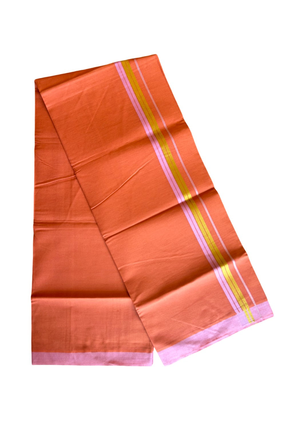 Kaitharikada Soft Cotton - Kaily / Lungi - 1.75 inch Light Pink & kasavu striped kara with KAAVI colour body - 5KK492RAM