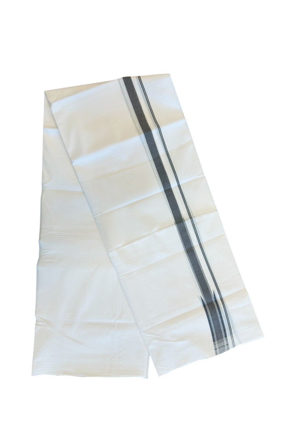 25% Disocunt! NEW PURE WHITE HANDLOOM UNAKKUPAAV Balaramapuram - 100% Cotton Double Pure White - Mundu/Dhoti - 100x100 1.25 inch BLACK & BROWN Striped CHUTTY Kara 3.68 mtrs (8 Muzham) - 5KK5048REA