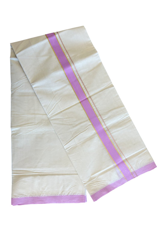 10% Discount! KaithariKada Balaramapuram 100% Cotton Double Off white - (Unbleached) - Mundu/Dhoti-100X100- 1.75 inch Lavender Violet Kara- 31.