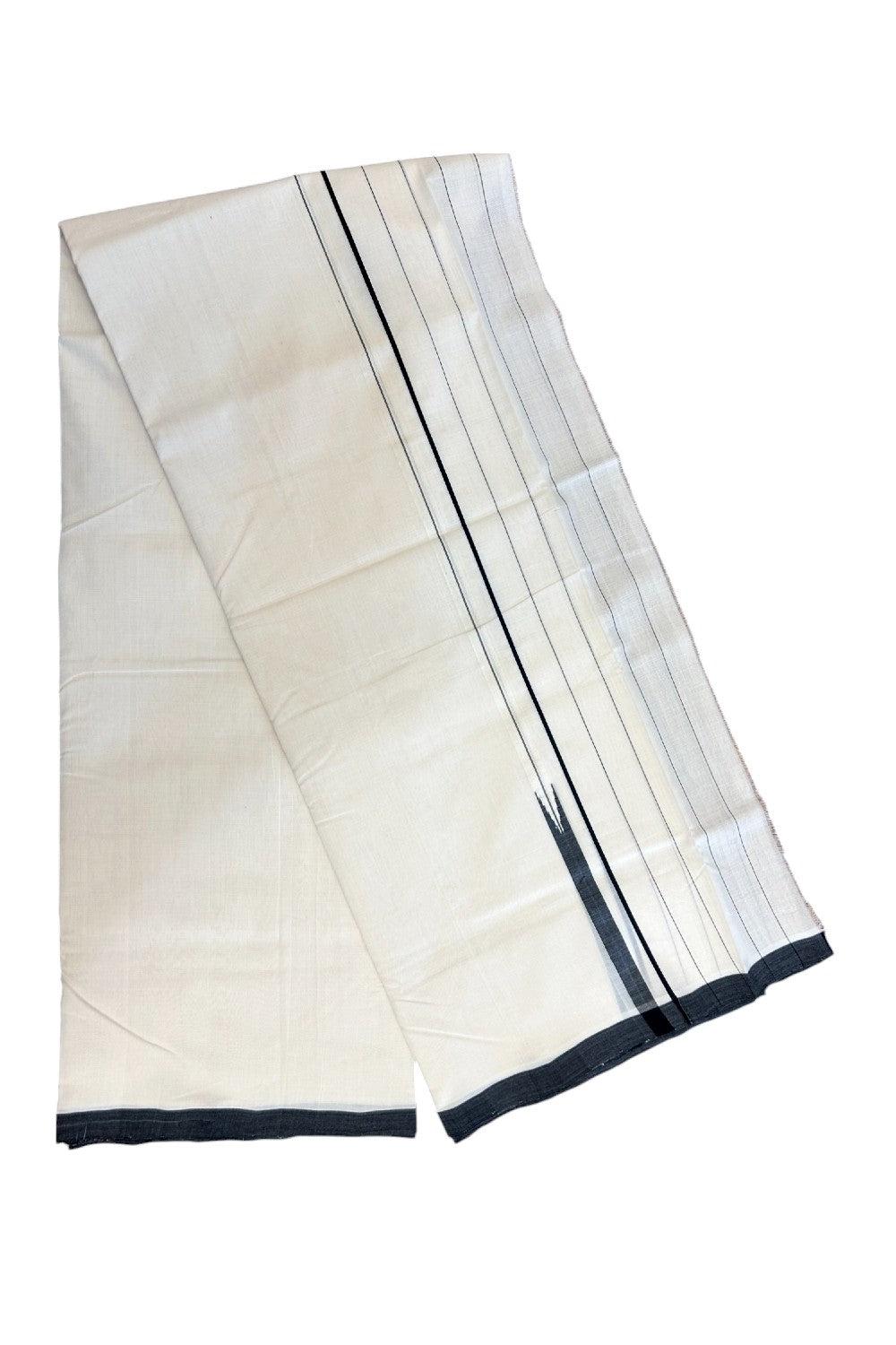 25% DISCOUNT!! KaithariKada HANDLOOM UNAKKUPAAV Balaramapuram - 100% PURE Cotton OFF White Double - (Unbleached) Mundu/Dothi - 4.5 inch Puliyilakkara Black chutty - 5KK5169REA