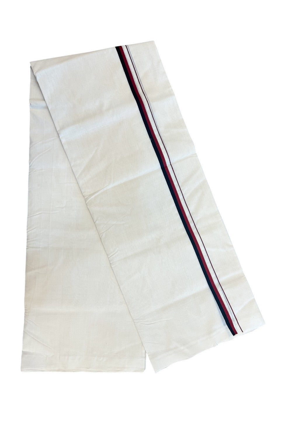 DMK Veshti - 25% Discount!!! KaithariKada HANDLOOM UNAKKUPAAV Balaramapuram - 100% PURE Cotton off white (Unbleached) Double Mundu/Dhoti - 0.5 inch Light Maroon & Black kara DMK - 14KK5170RAM