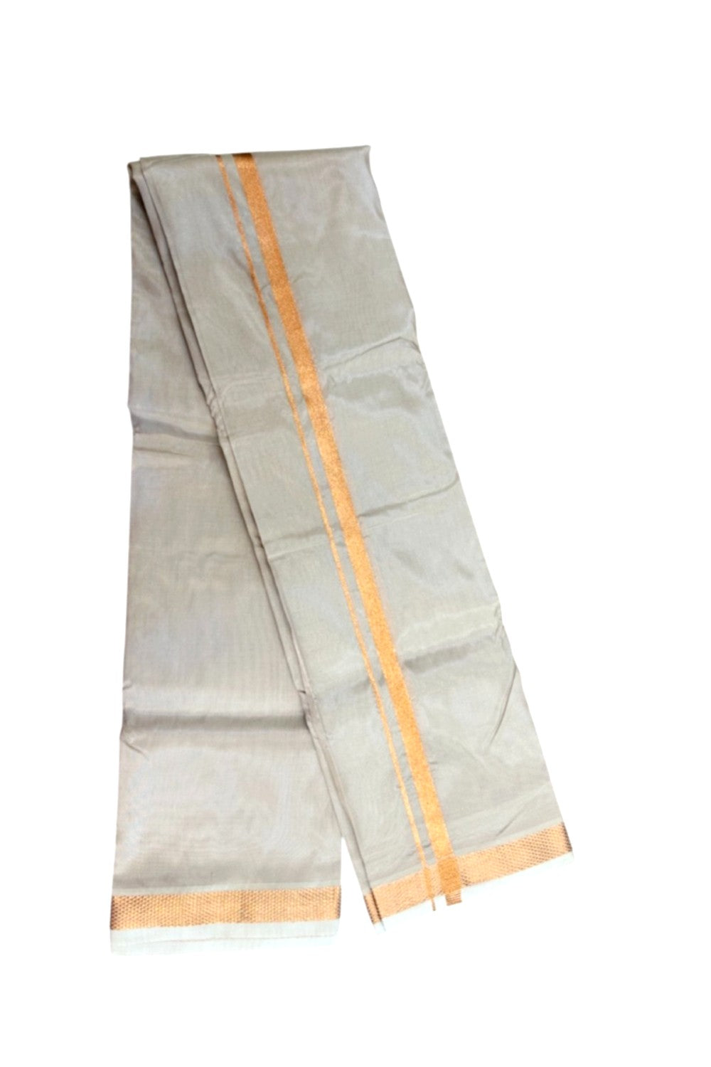 12% Discount!! KaithariKada Balaramapuram 100% Silk Double Mundu/Dhoti - Light Brown Colour Body - 0.5 inch Copper Kasavu Kara 3.60 mtr (8 muzham) - 5KK5222 GAN