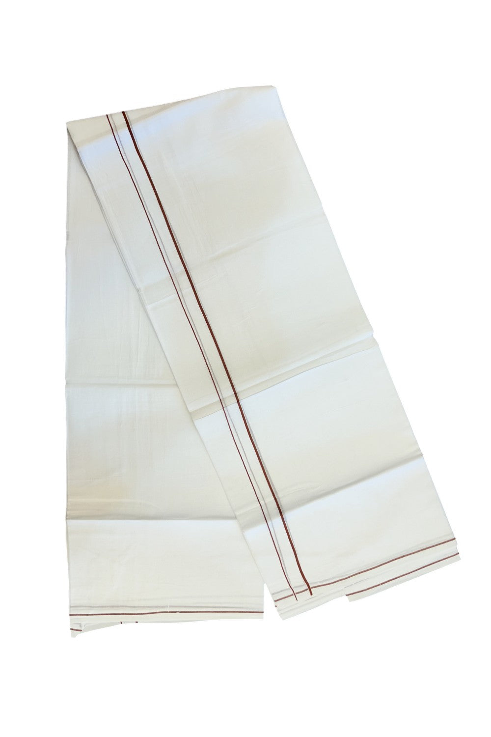 23% DISCOUNT! KaithariKada Balaramapuram 100% Cotton Double Pure white Mundu/Dhoti-( 60s ) - 0.4 cm Dark Brown Thin Kara - 3.88 mtr ( 8 muzham)- 5KK5227 PMC
