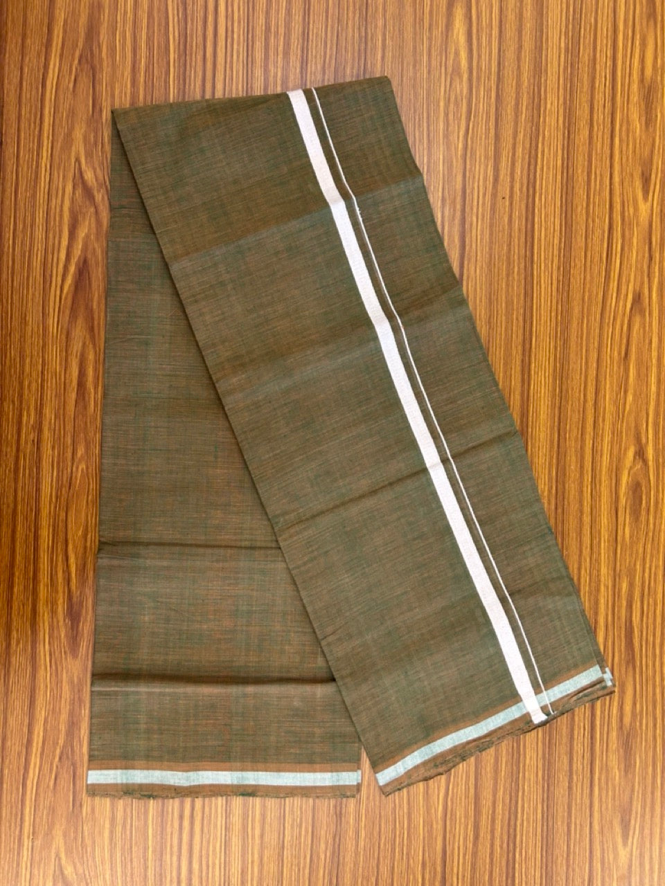 10% Discount !! KaithariKada 100% Pure Cotton - HANDLOOM Single Mundu/Dhoti SAGE GREEN Colour & WHITE 1 cm Kara- (2 meter / 4 muzham)- 5KK8026 ELA