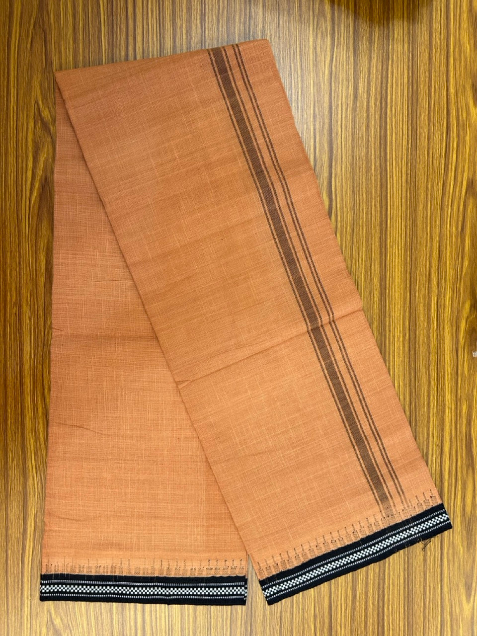 Premium Kathar Type Kavi Mund Pure cotton - Kaitharikada - Single Kaily / Lungi - 1.25 inch Black Kara kuppadam Border with Kavi colour body (2 meter / 4 muzham)- 5 KK8031 MUT