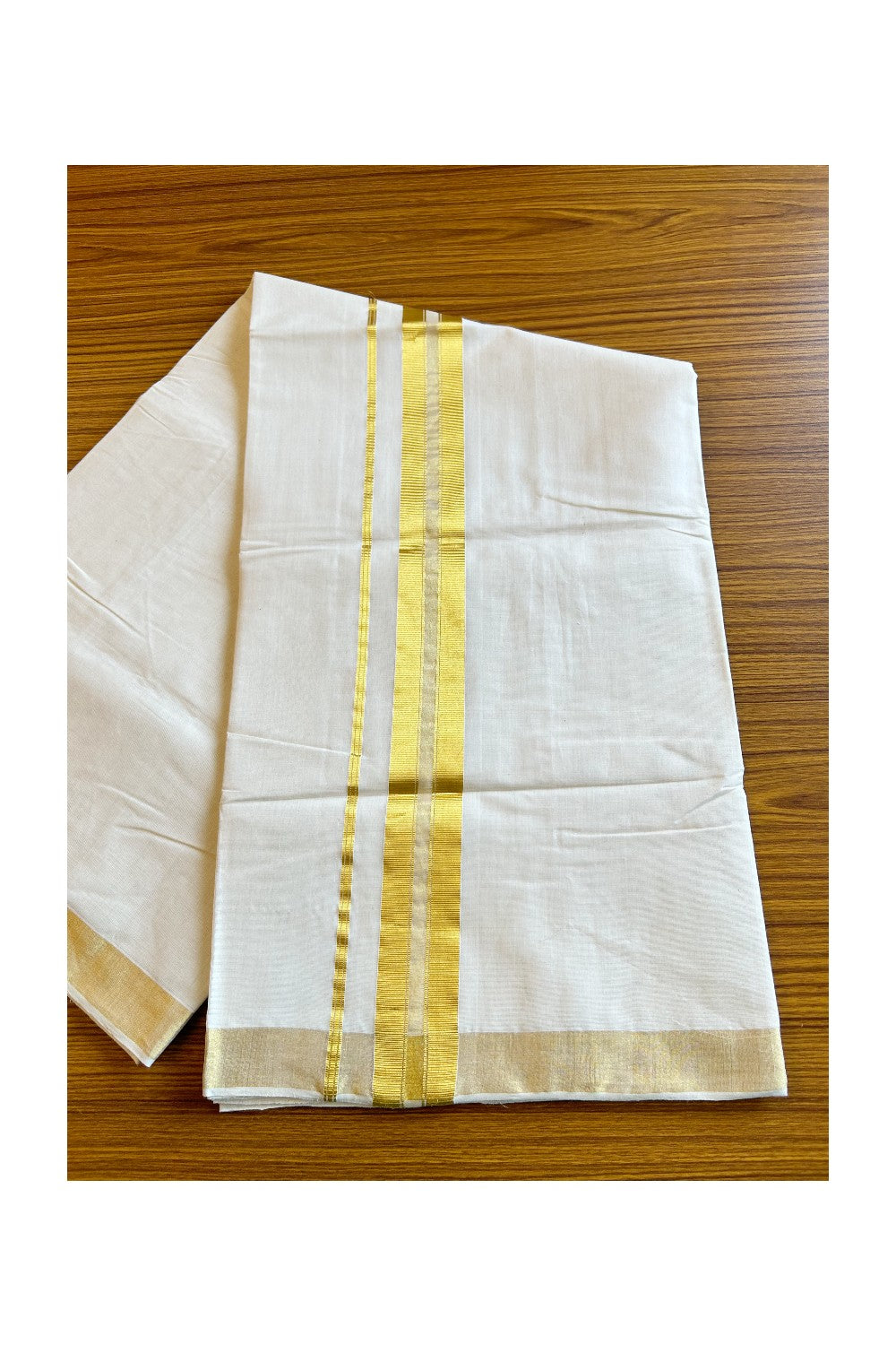 15% Discount KaithariKada HANDLOOM UNAKKUPAAV Balaramapuram Kerala Saree for Women- 100% PURE Cotton- Gold Kasavu Striped Kara - 5KK305UDA