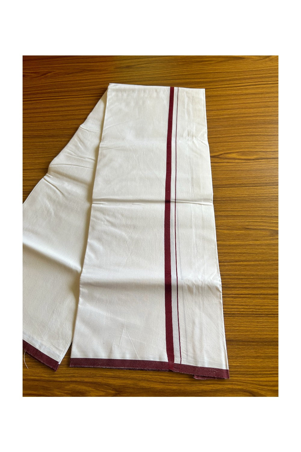 KaithariKada 100% Cotton PURE WHITE SINGLE Mundu/Dhoti- 40X40 Maroon 2.cm Kara (2 meter / 4 muzham) - 5KK487KK