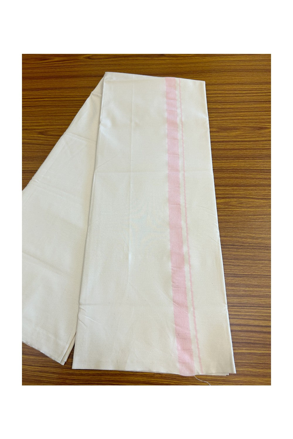 20% DISCOUNT ! KaithariKada Balaramapuram 100% COTTON SINGLE OFF WHITE - (Unbleached) Mundu/Dhoti-Twisted 100s Thread- 1.5 inch Shaded Pink Kara (2 metre / 4 muzham)- 5KK5030ASH