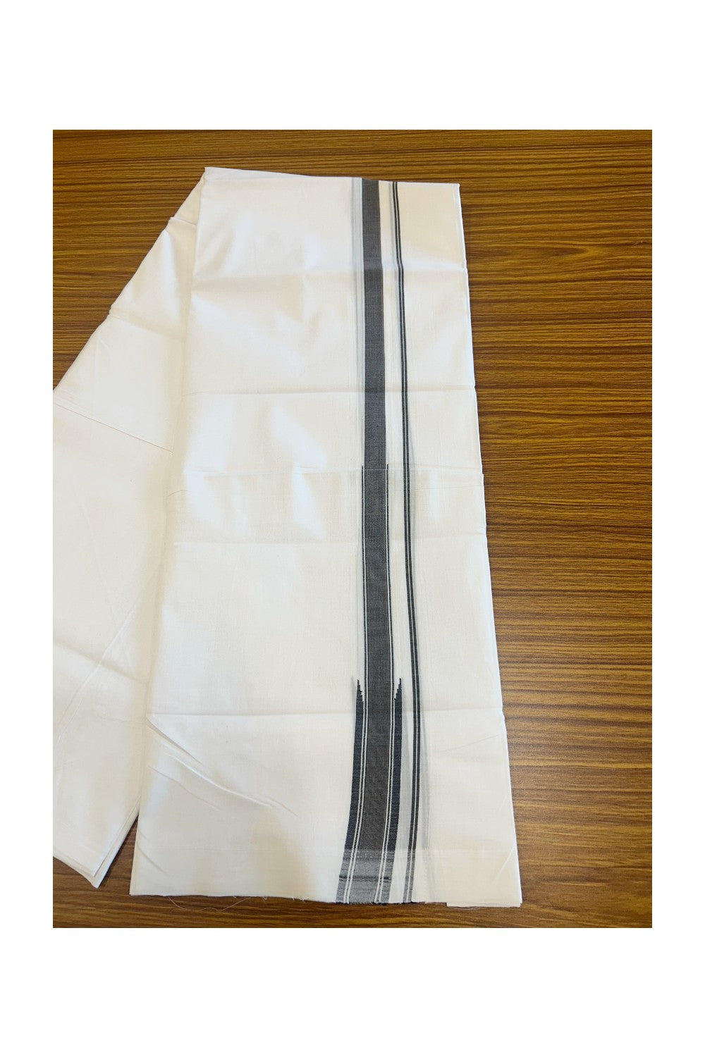 25% Disocunt! NEW PURE WHITE HANDLOOM UNAKKUPAAV Balaramapuram - 100% Cotton Double Pure White - Mundu/Dhoti - 100x100 1.25 inch BLACK & BROWN Striped CHUTTY Kara 3.68 mtrs (8 Muzham) - 5KK5048REA