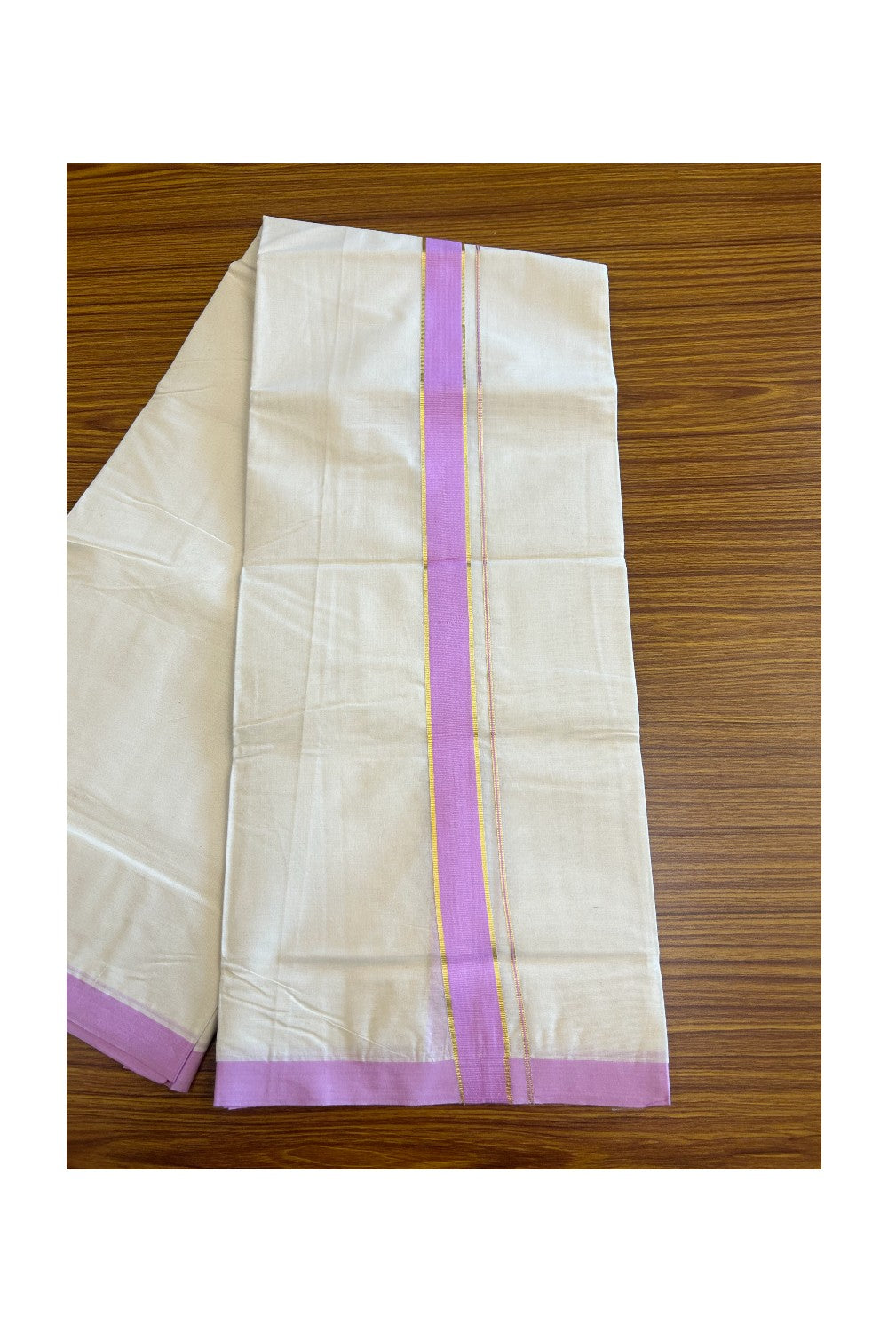 10% DISCOUNT! KaithariKada Balaramapuram 100% Cotton Double Off white - (Unbleached) - Mundu/Dhoti-100X100- 1.75 inch Lavender Violet Kara- 31.