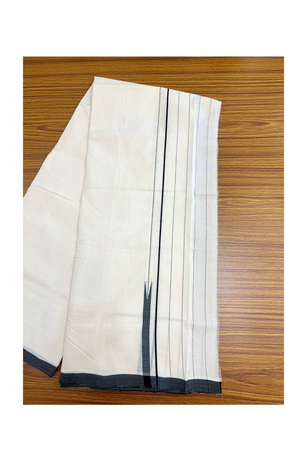 25% DISCOUNT!! KaithariKada HANDLOOM UNAKKUPAAV Balaramapuram - 100% PURE Cotton OFF White Double - (Unbleached) Mundu/Dothi - 4.5 inch Puliyilakkara Black chutty - 5KK5169REA