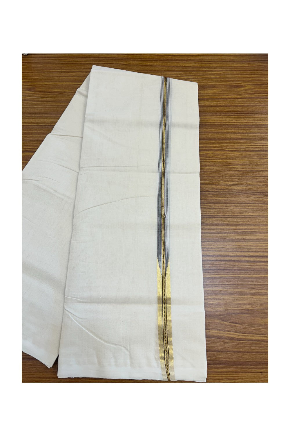 25% DISCOUNT!! KaithariKada HANDLOOM MILPAAV Balaramapuram - 100% PURE Cotton OFF White Double - (Unbleached) Mundu/Dothi - 100x100 - 2 cm Dark Brown striped Kasavu chutty Kara - 4KK5177RAM