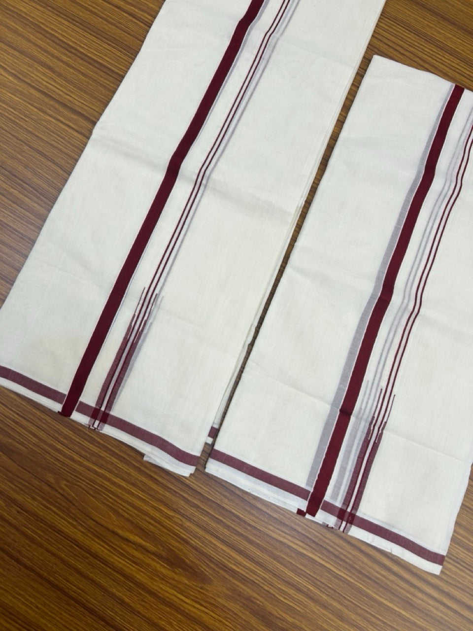 Womens Single Set Mund for 30% Discount!!! KaithariKada Handloom Unakkupaav Balaramapuram - 100% Cotton Puliyilakkara Chutty - Maroon Brown kara - 5 KK7155 RAM