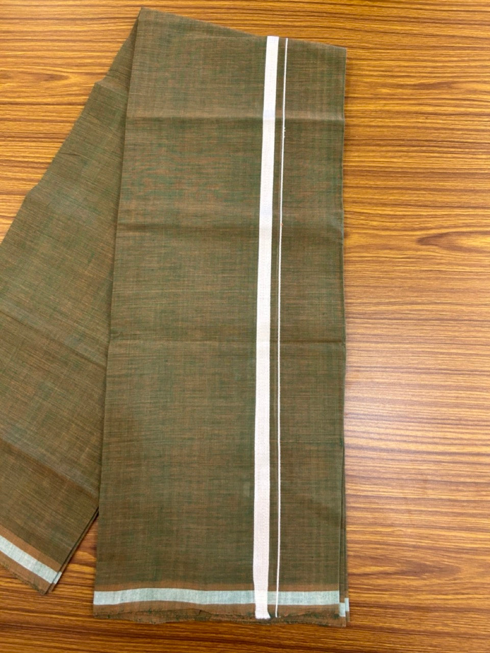 10% Discount !! KaithariKada 100% Pure Cotton - HANDLOOM Single Mundu/Dhoti SAGE GREEN Colour & WHITE 1 cm Kara- (2 meter / 4 muzham)- 5KK8026 ELA