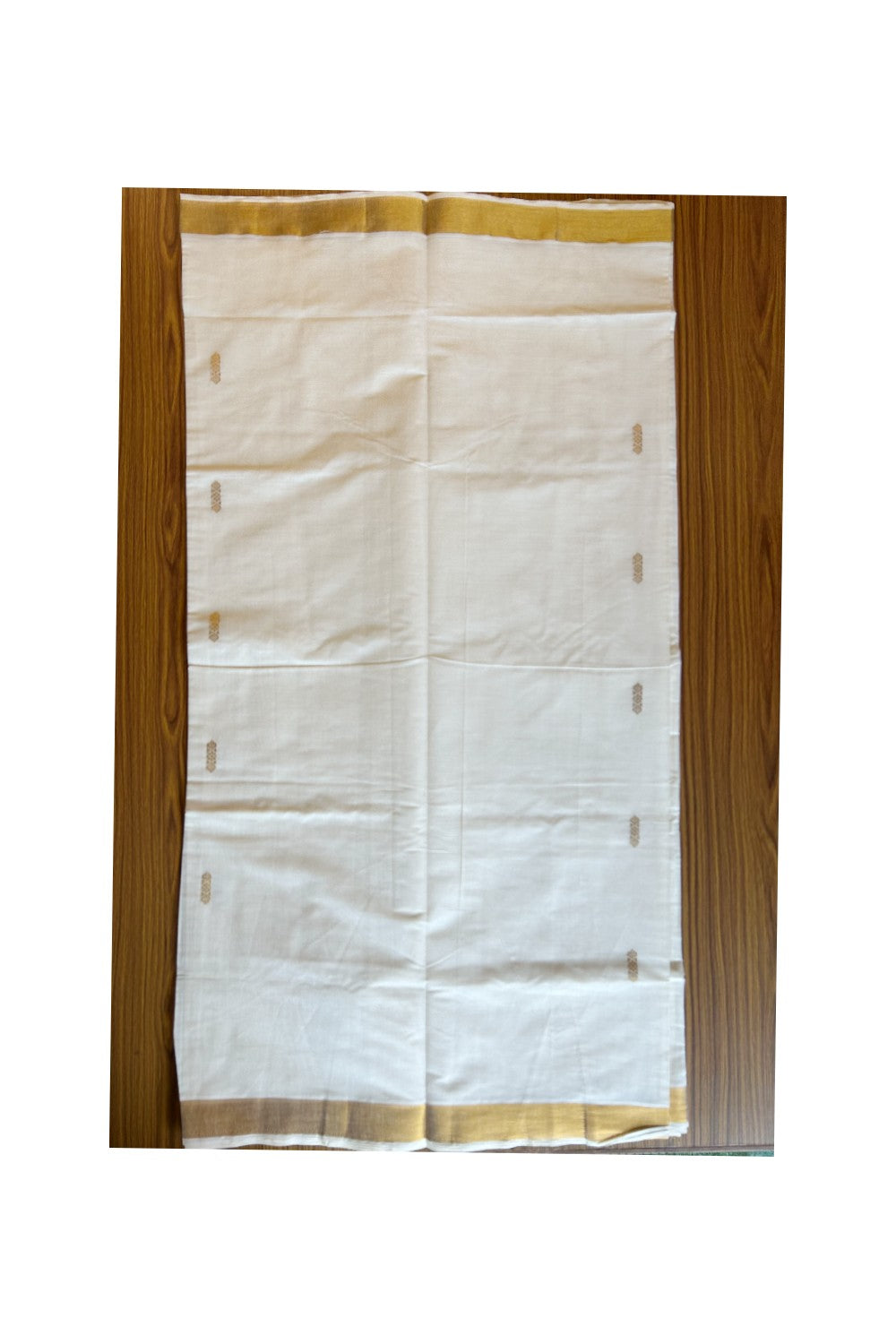 25% Discount! Kaitharikada Kerala Cotton Saree Off white - 12 inch Kasavu Saree with Flower Pattern putta Design - 5KK1003HAR