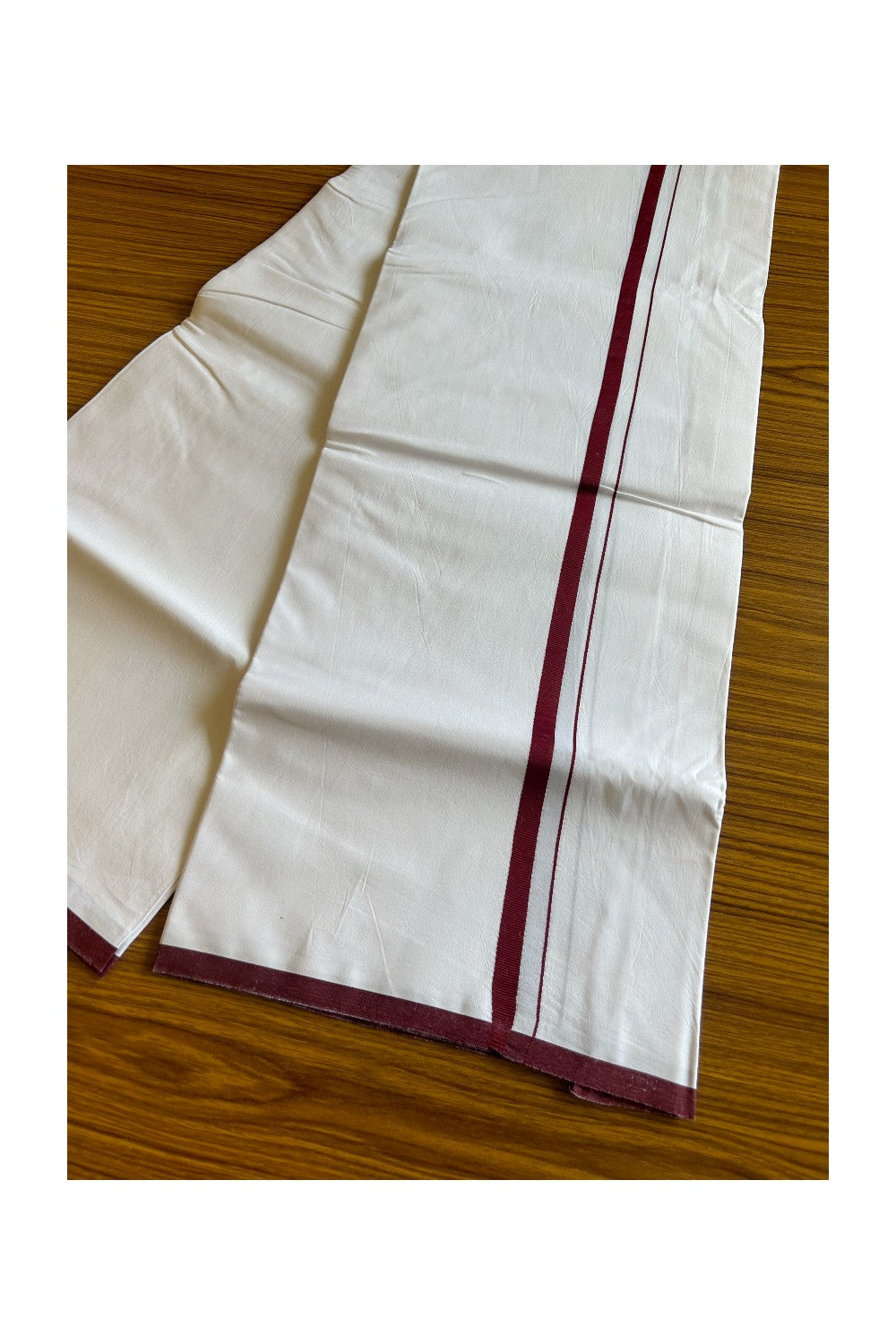 KaithariKada 100% Cotton PURE WHITE SINGLE Mundu/Dhoti- 40X40 Maroon 2.cm Kara (2 meter / 4 muzham) - 5KK487KK