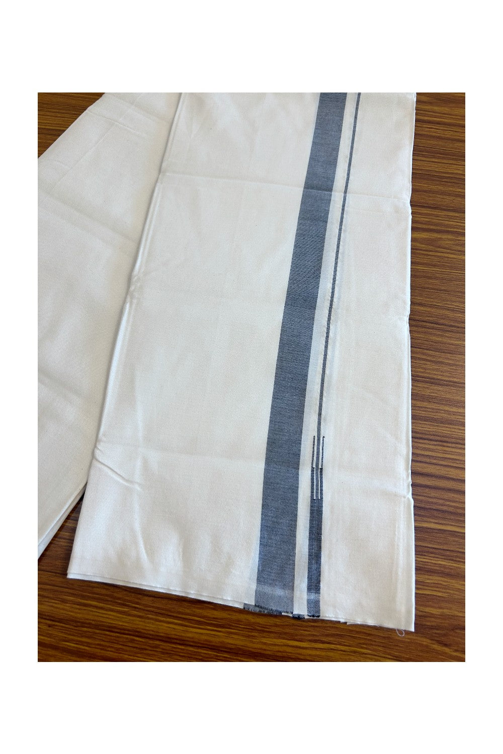 20% Discount! KaithariKada Balaramapuram 100% Cotton Single Off White - (Unbleached) Mundu/Dhoti-Twisted 100s Thread- 1.25 inch Ash Black Puliyilakkara Chutty (2 meter / 4 muzham) - 5KK497ASH