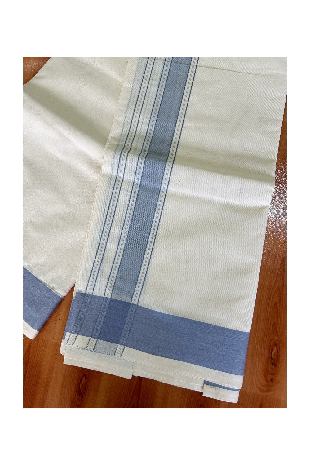 Panchakacham Dhoti -36% Discount KaithariKada 100% Cotton Off White - (Unbleached) - Pure Cotton - 100x100 thread - North Indian Attached Gamcha 9X5 Dhoti Lavender Striped 2.75 inch kara - 5KK5004PMC