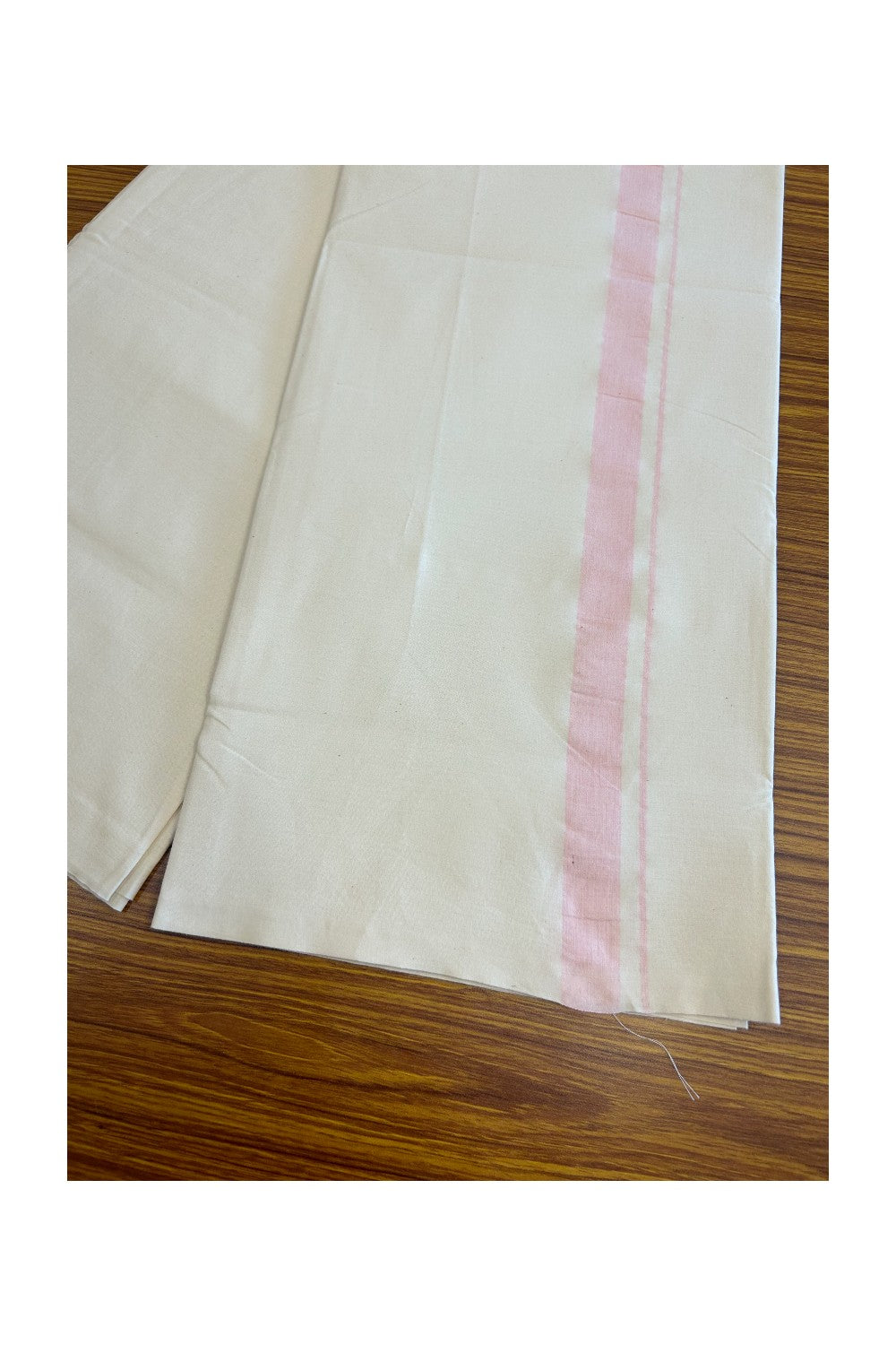 20% DISCOUNT ! KaithariKada Balaramapuram 100% COTTON SINGLE OFF WHITE - (Unbleached) Mundu/Dhoti-Twisted 100s Thread- 1.5 inch Shaded Pink Kara (2 metre / 4 muzham)- 5KK5030ASH