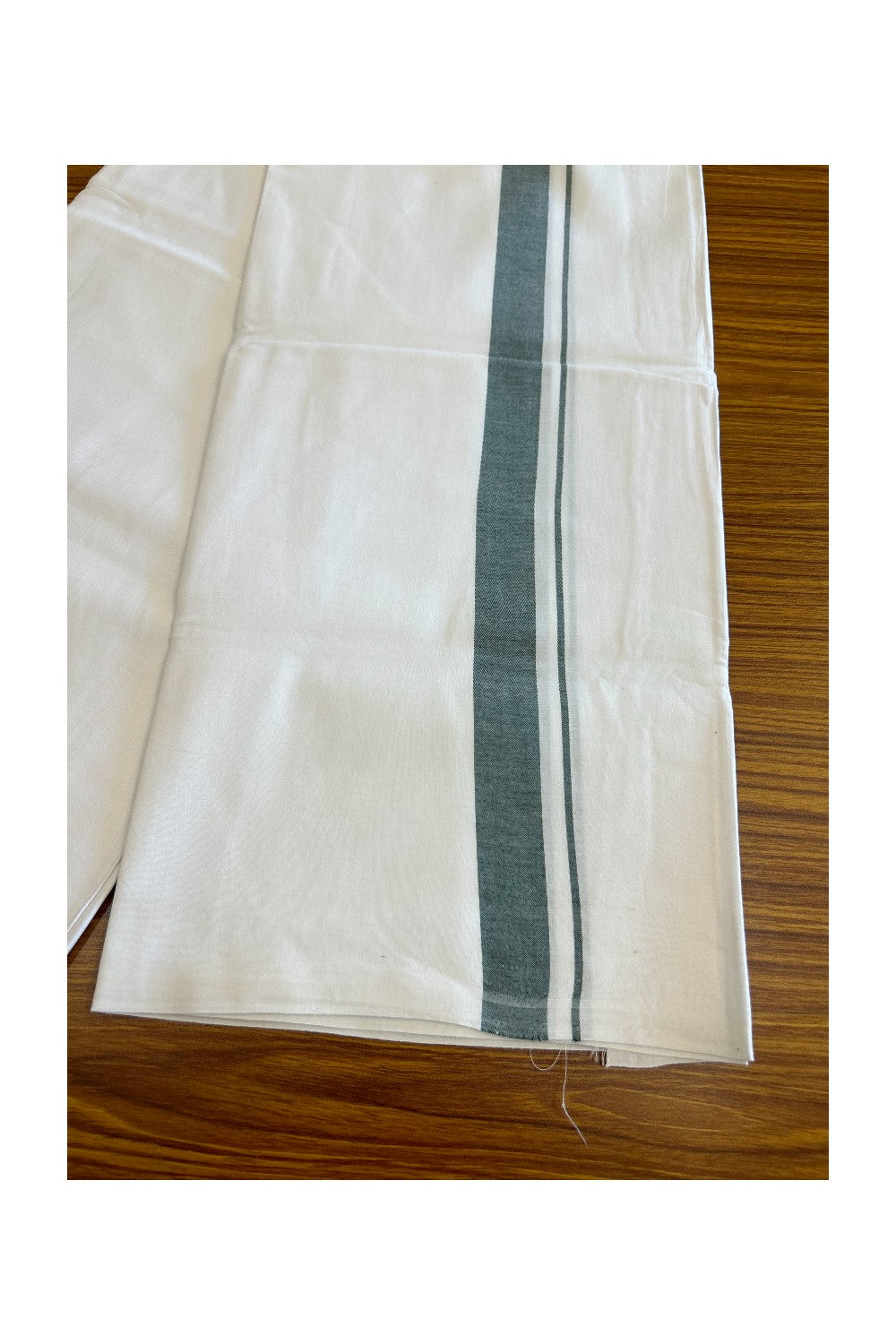 28% DISCOUNT! KaithariKada Balaramapuram 100% Cotton Pure WHITE Single Mundu/Dhoti-100s 1.5 inch Green kara (2 meter / 4 muzham) - 5KK5043ASH