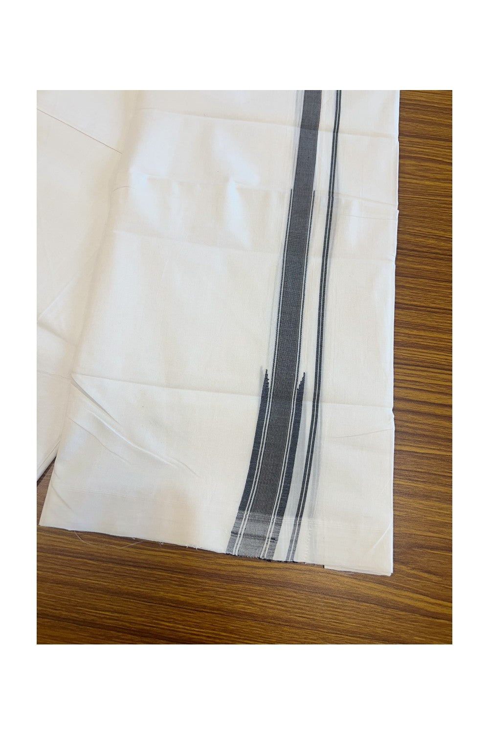 25% Disocunt! NEW PURE WHITE HANDLOOM UNAKKUPAAV Balaramapuram - 100% Cotton Double Pure White - Mundu/Dhoti - 100x100 1.25 inch BLACK & BROWN Striped CHUTTY Kara 3.68 mtrs (8 Muzham) - 5KK5048REA