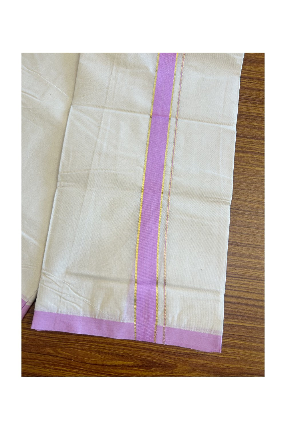 10% DISCOUNT! KaithariKada Balaramapuram 100% Cotton Double Off white - (Unbleached) - Mundu/Dhoti-100X100- 1.75 inch Lavender Violet Kara- 31.