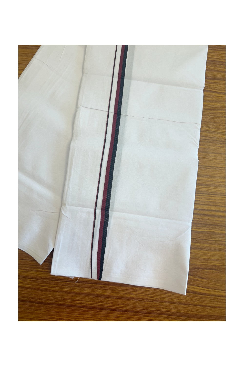 DMK VESHTI - 19% DISCOUNT! KaithariKada 100% Cotton Single Pure white Mundu/Dhoti - 100X100 - 0.75 inch Black & Maroon kara (2 metre /4 muzham)- 5KK5102ASH