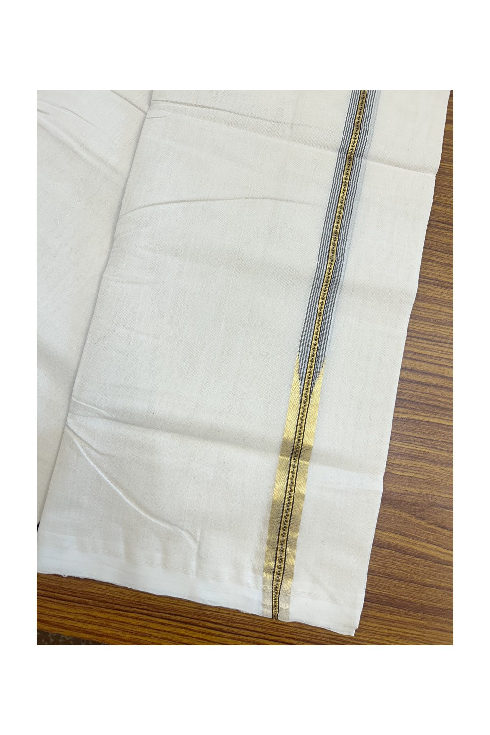 25% DISCOUNT!! KaithariKada HANDLOOM MILPAAV Balaramapuram - 100% PURE Cotton OFF White Double - (Unbleached) Mundu/Dothi - 100x100 - 2 cm Dark Brown striped Kasavu chutty Kara - 4KK5177RAM