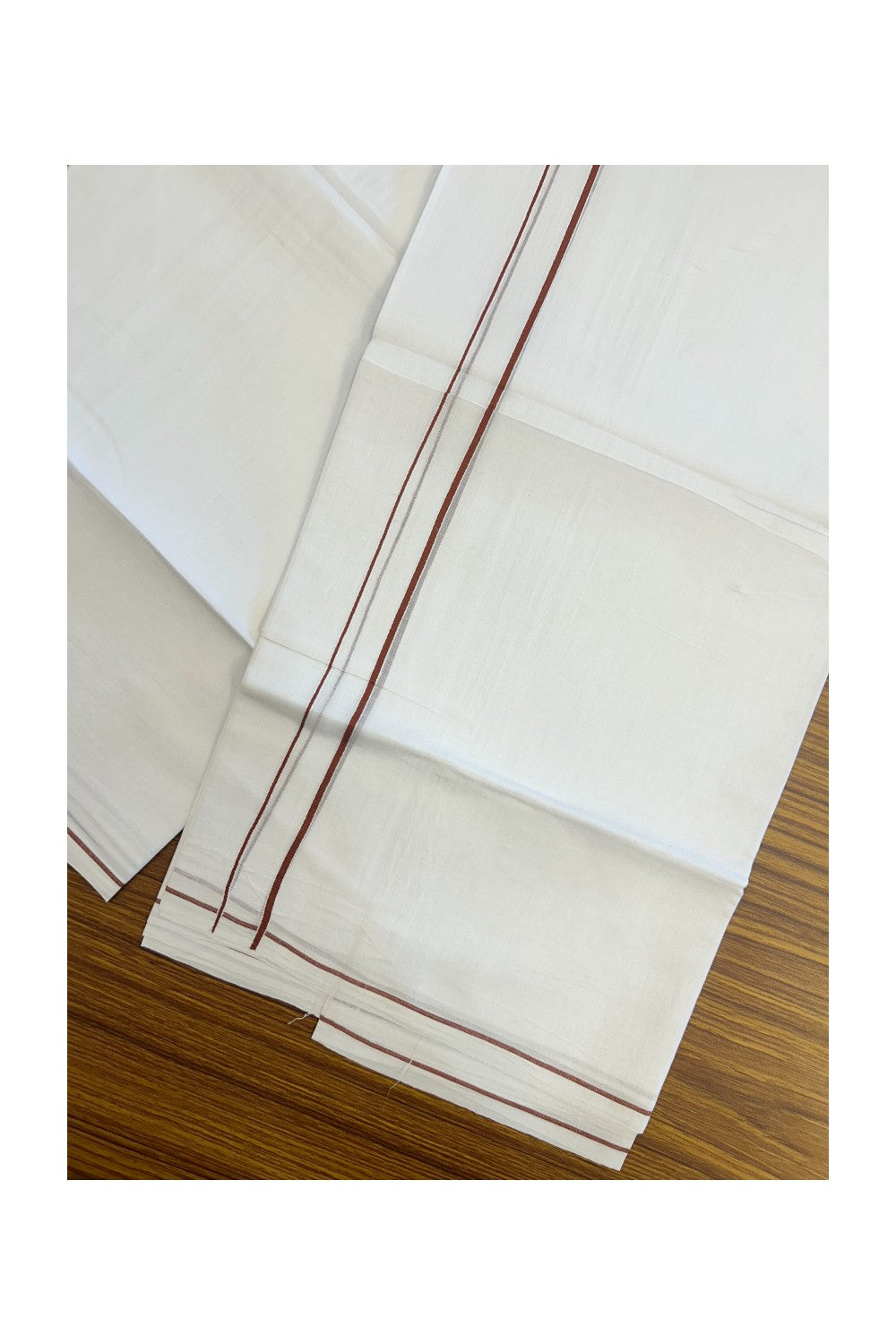 23% DISCOUNT! KaithariKada Balaramapuram 100% Cotton Double Pure white Mundu/Dhoti-( 60s ) - 0.4 cm Dark Brown Thin Kara - 3.88 mtr ( 8 muzham)- 5KK5227 PMC