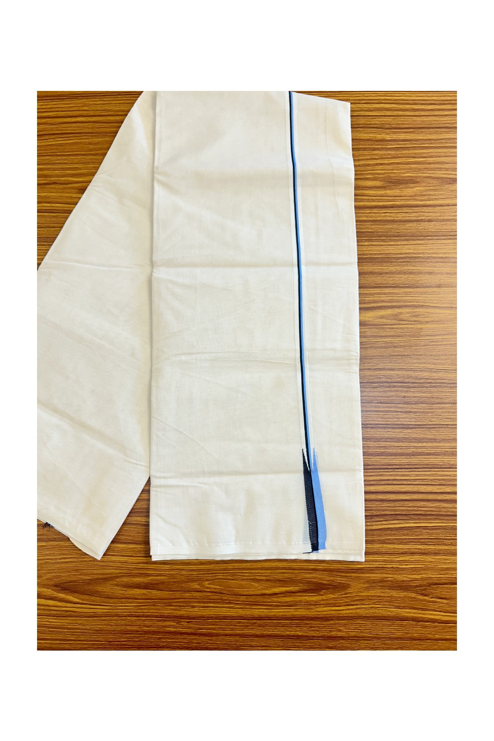 29% Discount! KaithariKada Balaramapuram 100% Cotton Double Off white - (Unbleached) Mundu/Dhoti-100x100 Puliyilakkara Black & Blue Chutty - 5KK97ASH