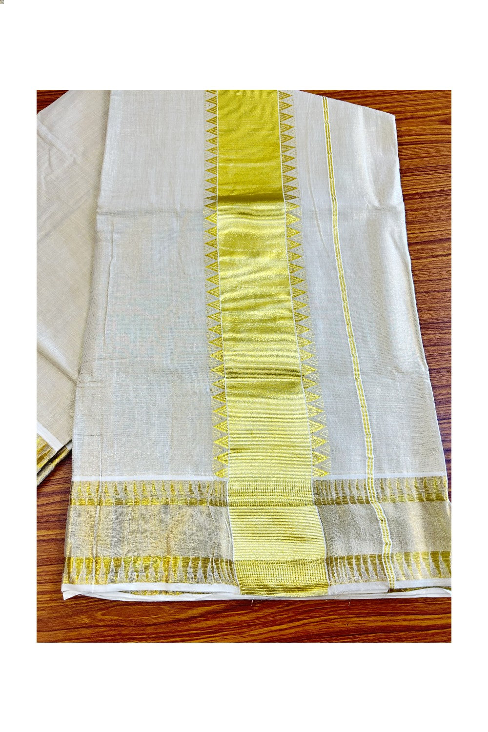 25% Discount! Kaitharikada Kerala Saree - Kasavu Tissue - Kasavu Zari Temple Embroidery- 5KK300VIN