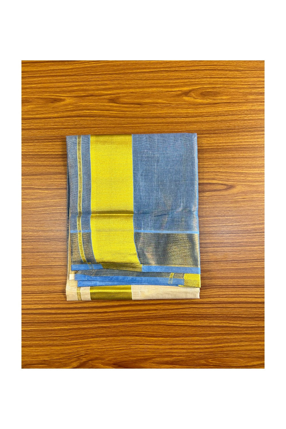 36% Discount!! KaithariKada - Kerala Tissue SINGLE SET MUND FOR WOMEN - Tie & Dye Half Blue Colour Design - Kasavu Big Kara - 5KK491MUR