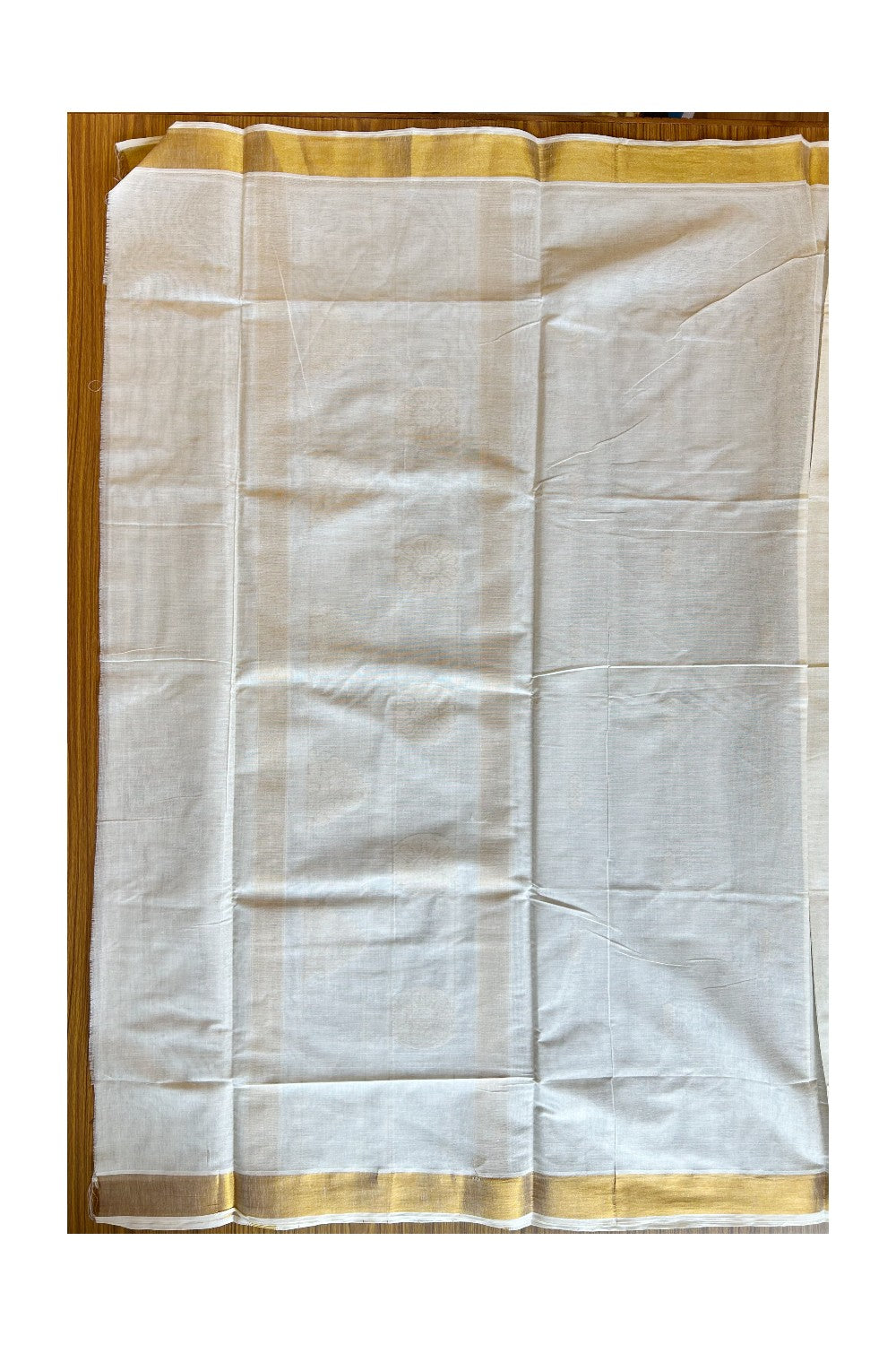 25% Discount! Kaitharikada Kerala Cotton Saree Off white - 12 inch Kasavu Saree with Flower Pattern putta Design - 5KK1003HAR